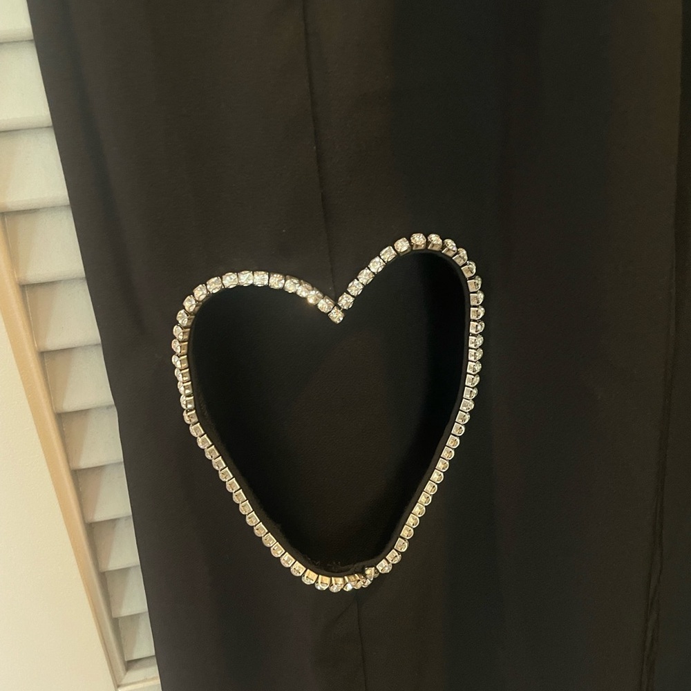 Nasty Gal Black Trousers with Rhinestone Heart Cutouts - Picture 2 of 3